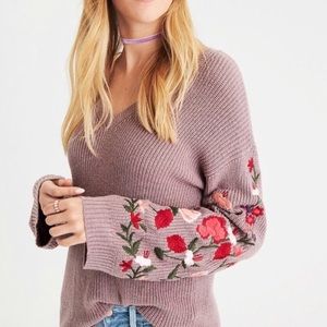 American Eagle Lilac Floral Bell Sleeve Sweater